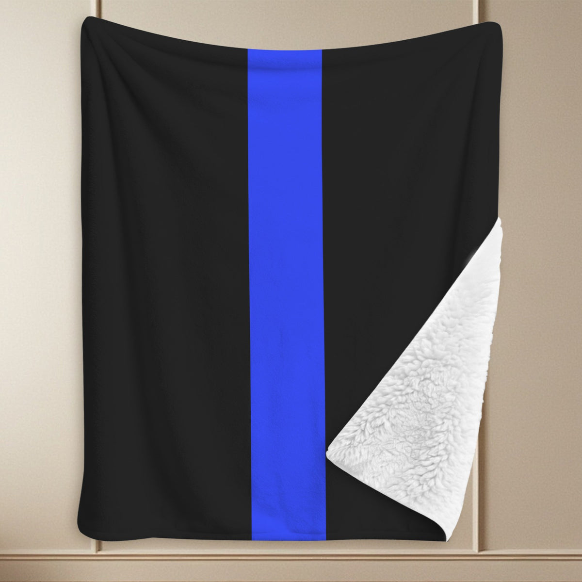 Thin Blue Line Flag Inspired Sherpa Fleece Blanket 90" x 108" | Prtinted in the USA