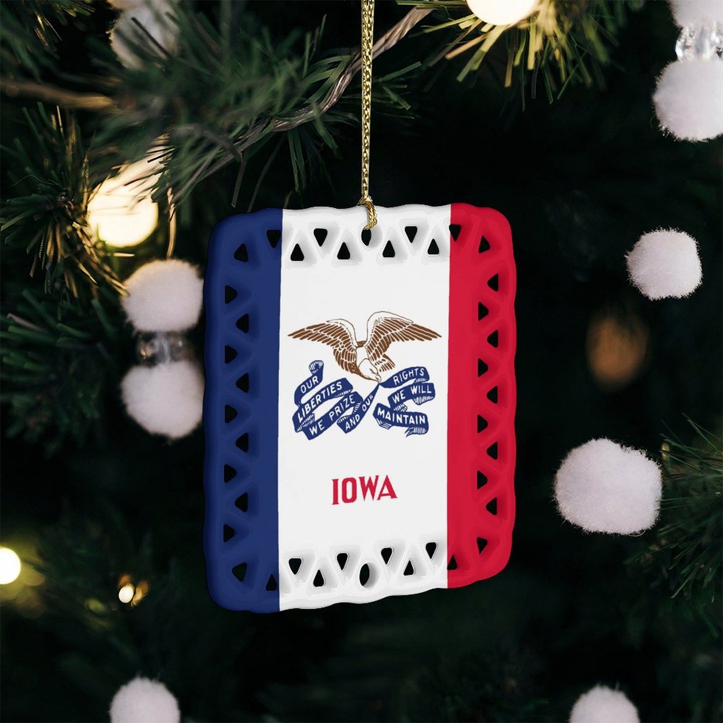 Iowa Flag Inspired Square Ceramic Ornament Made in the USA