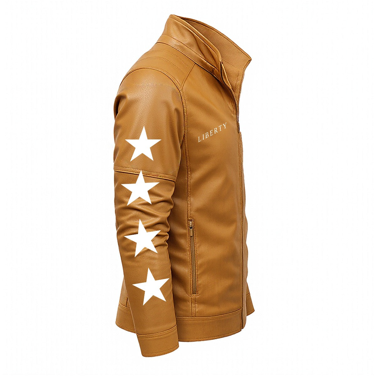 USA/American Flag Inspired Plush Fleece Decorative Zipper Faux Leather Jacket