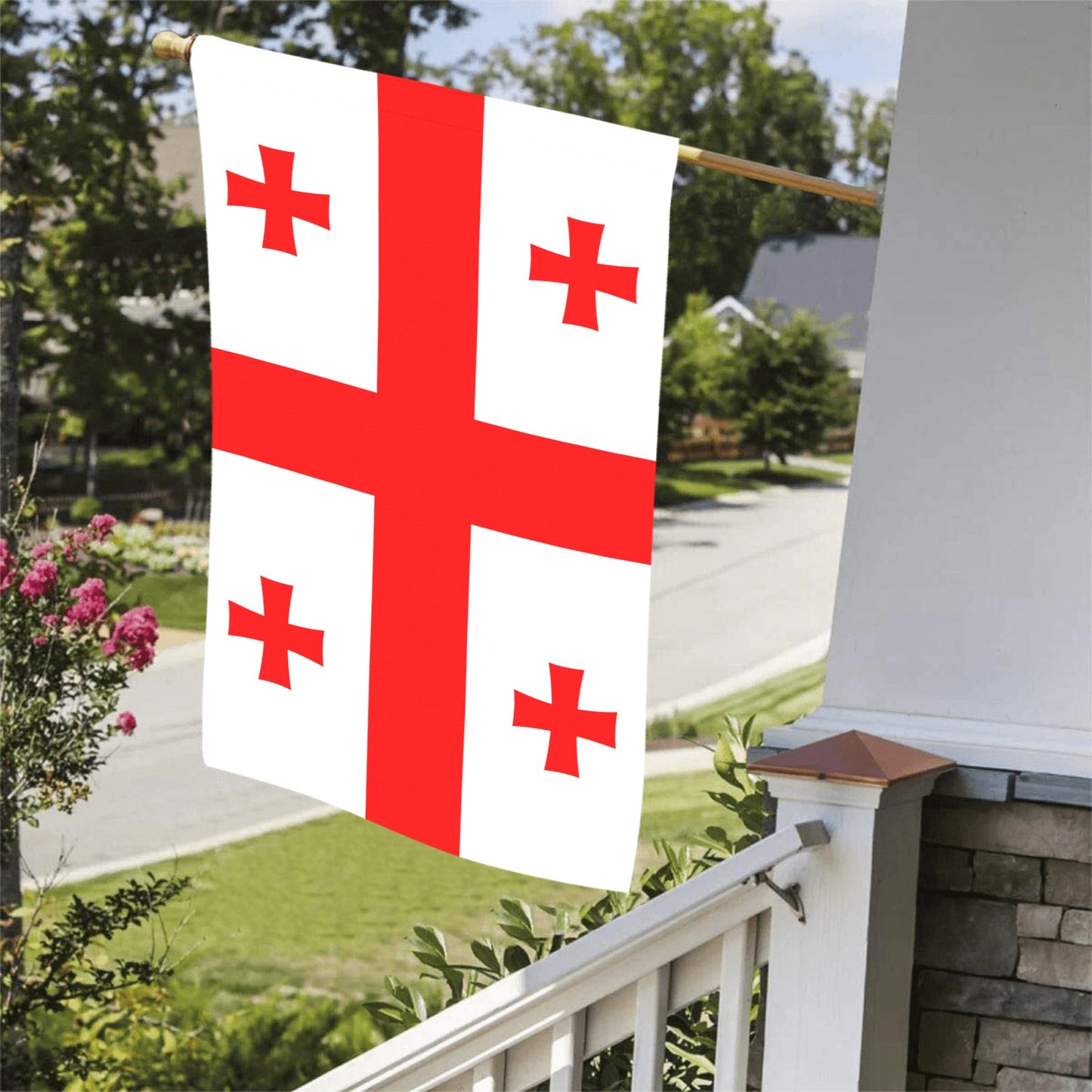 [Luv My Flag] Georgia flag displayed on a porch.