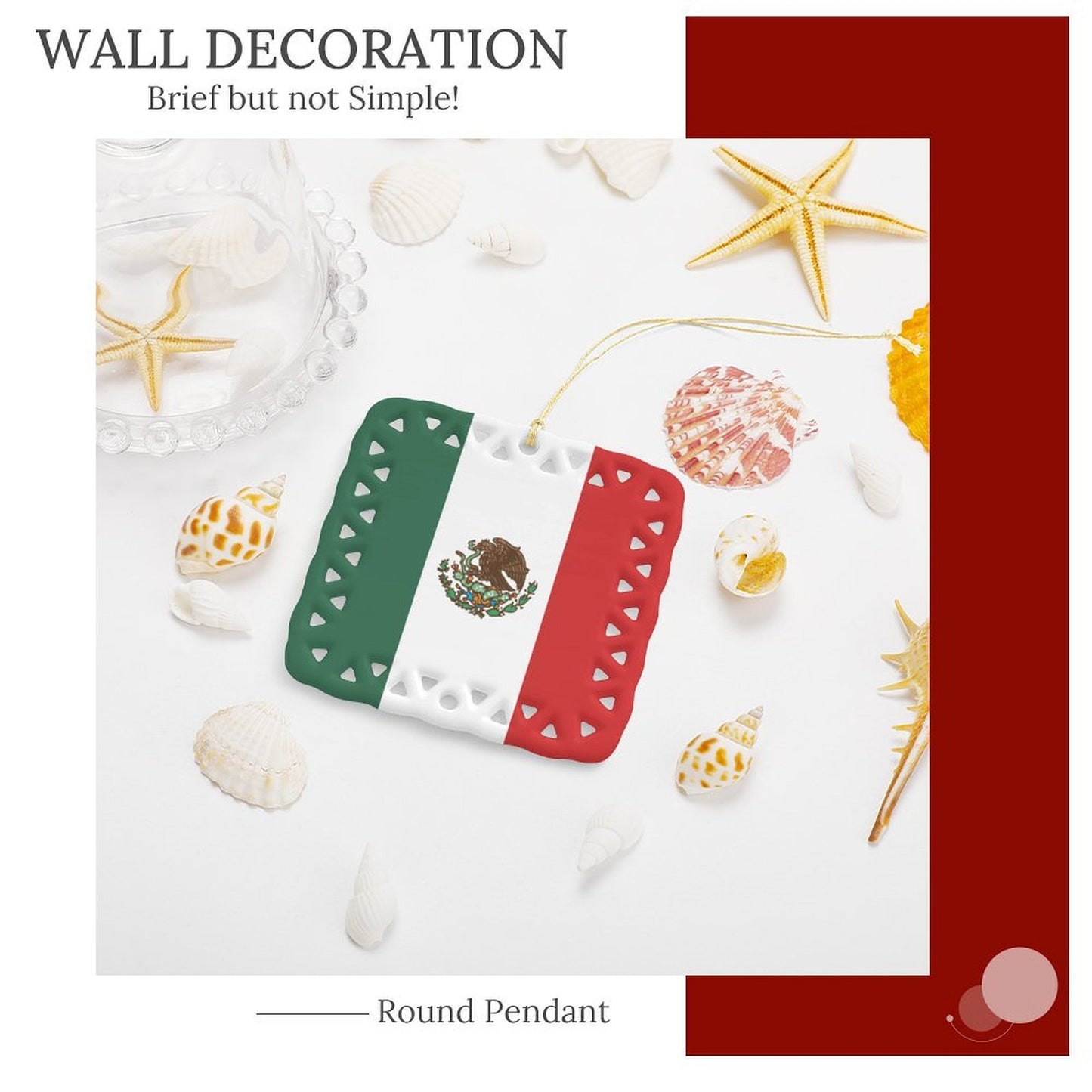 Mexico Flag Inspired Square Ceramic Ornament | Ships from USA