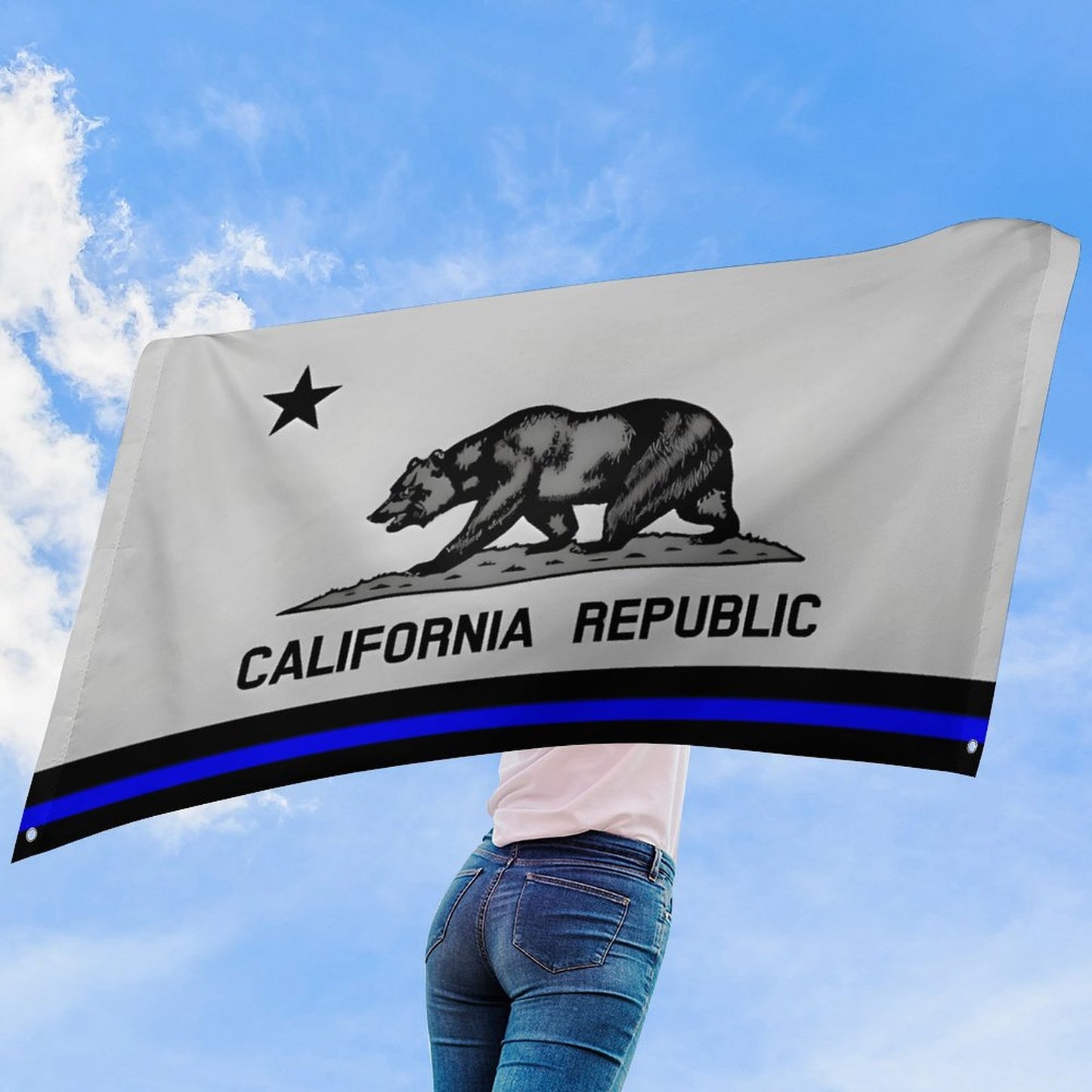 California Thin Blue Line Flag Inspired Wall Mount Flag with Four Grommets (35x59 in)