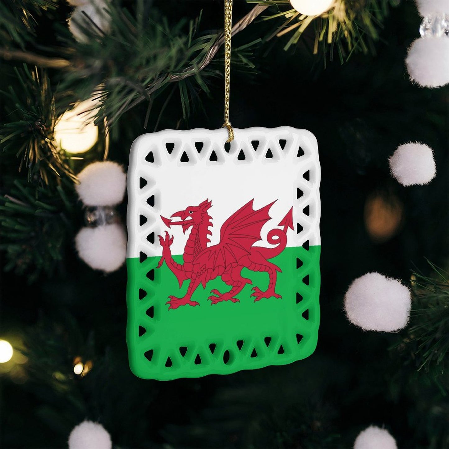 Wales Flag Inspired Square Ceramic Ornament Made in the USA