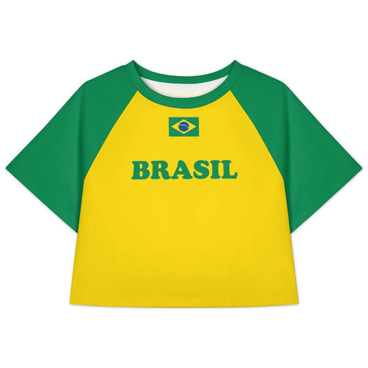 Brazil Flag Inspired Women's Cropped Shirt