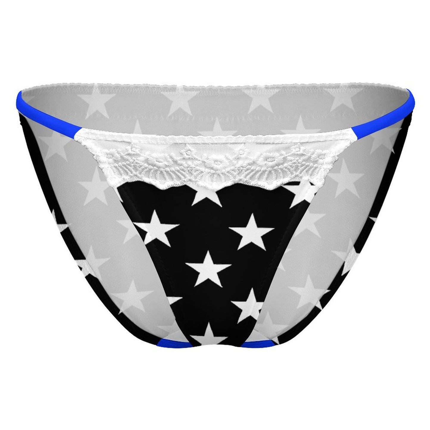 Thin Blue Line Flag Inspired Lace Trim Thong