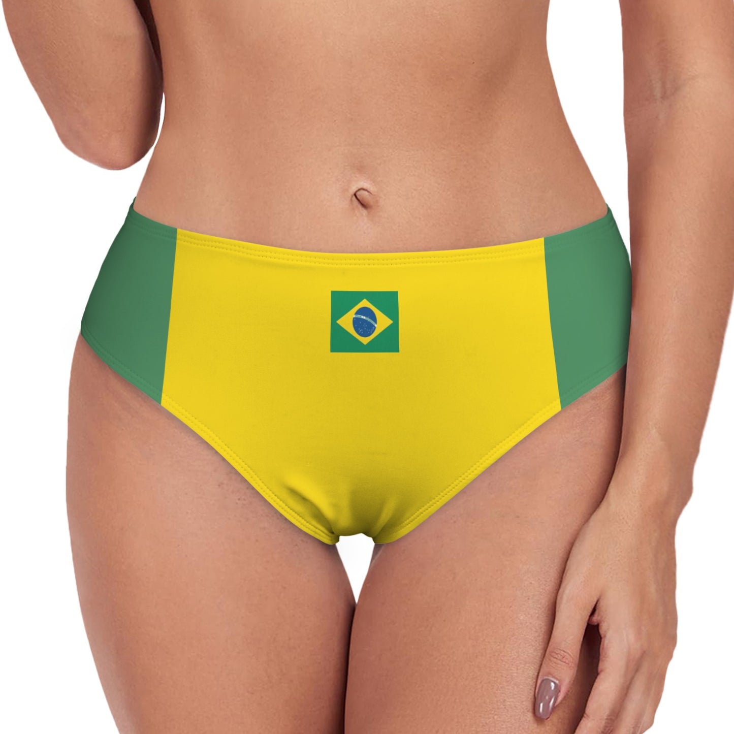 Brazil Flag Inspired High-Waisted Bikini Bottom