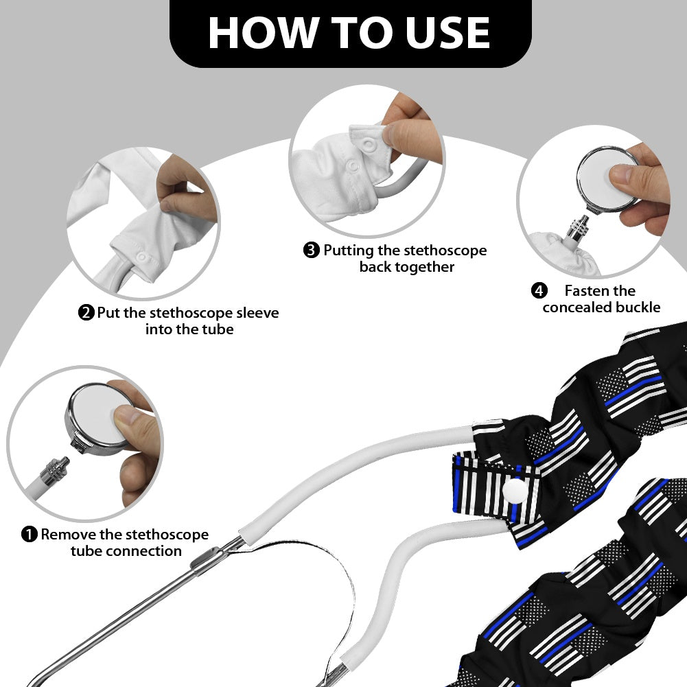 Thin Blue Line Flag Inspired Stethoscope Protective Cover