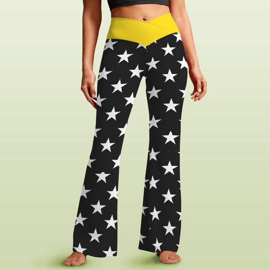 Thin Gold Line Flag Inspired Women's V-Crossover High Waisted Flare Leggings