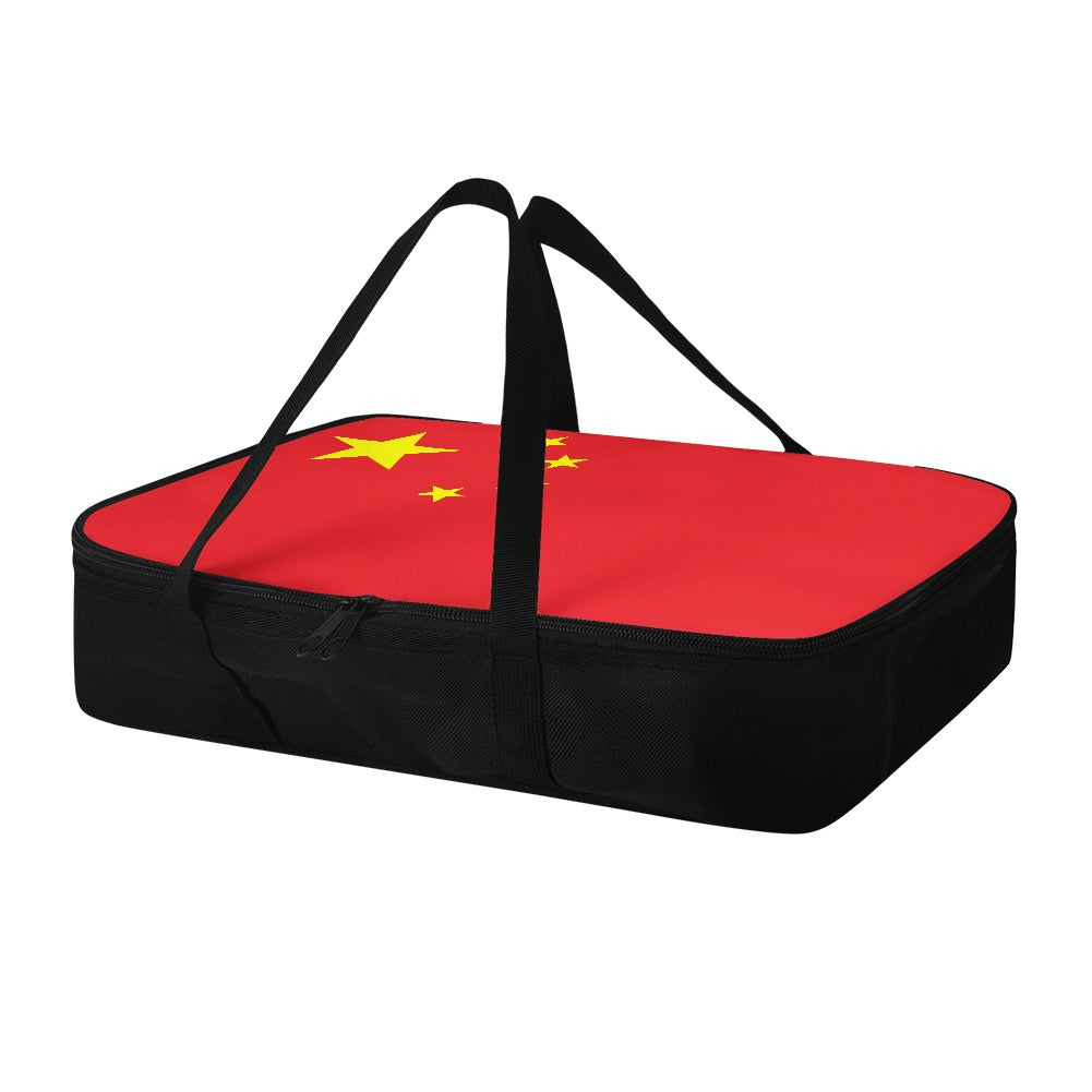[Brand] insulated carrier with China flag design, black handles.