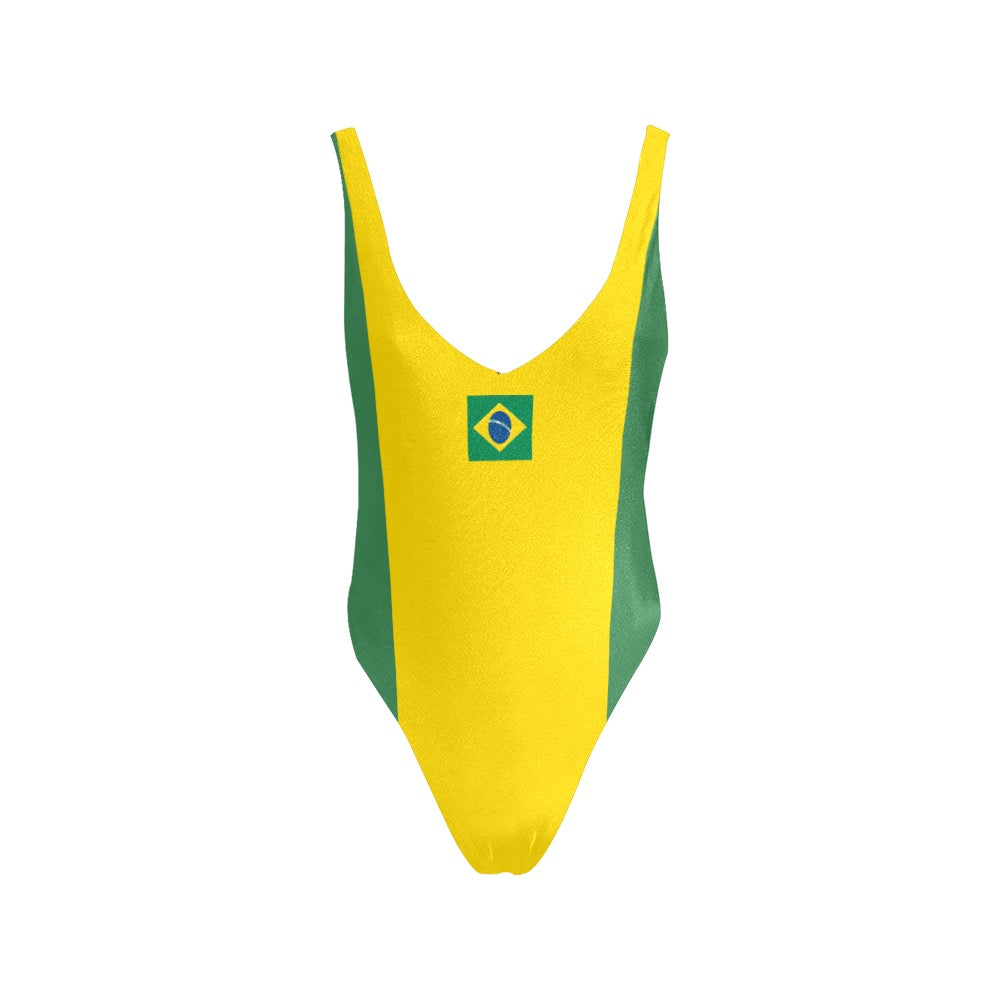 Brazil Flag Inspired Women’s Backless One-Piece Swimsuit