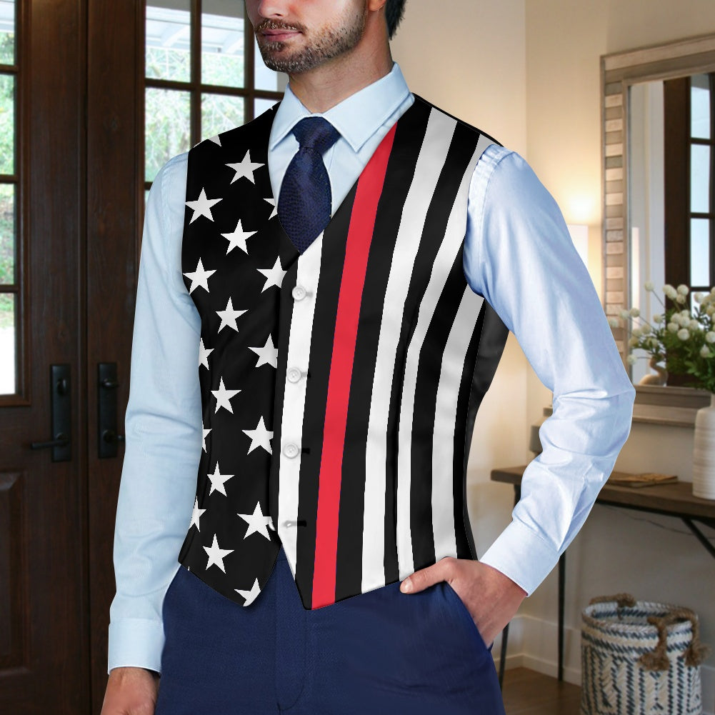 Thin Red Line Flag Inspired Suit vest jacket