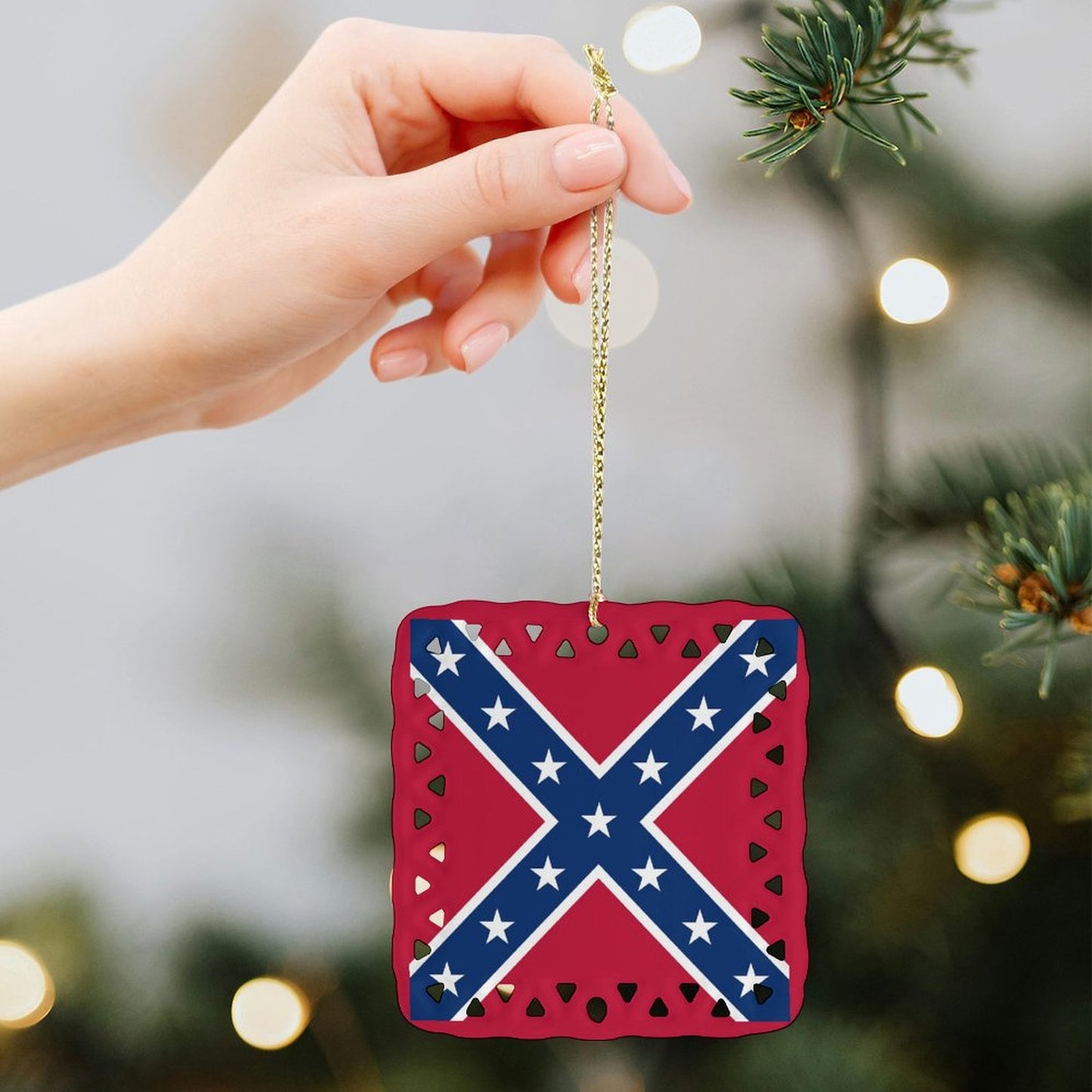 Confederate Battle Flag Inspired Square Ceramic Ornament Made in the USA