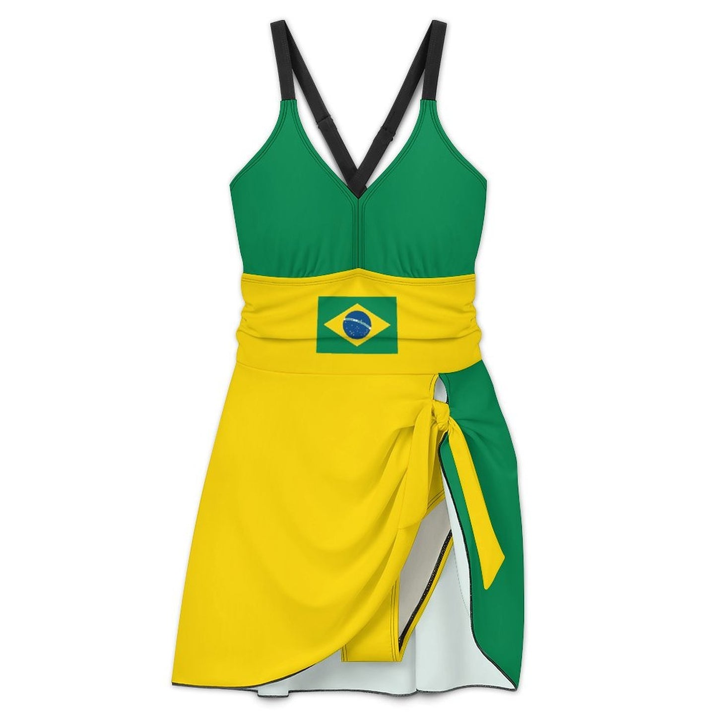 Brazil Flag Inspired Women's Hem Tie One-piece Swimsuit