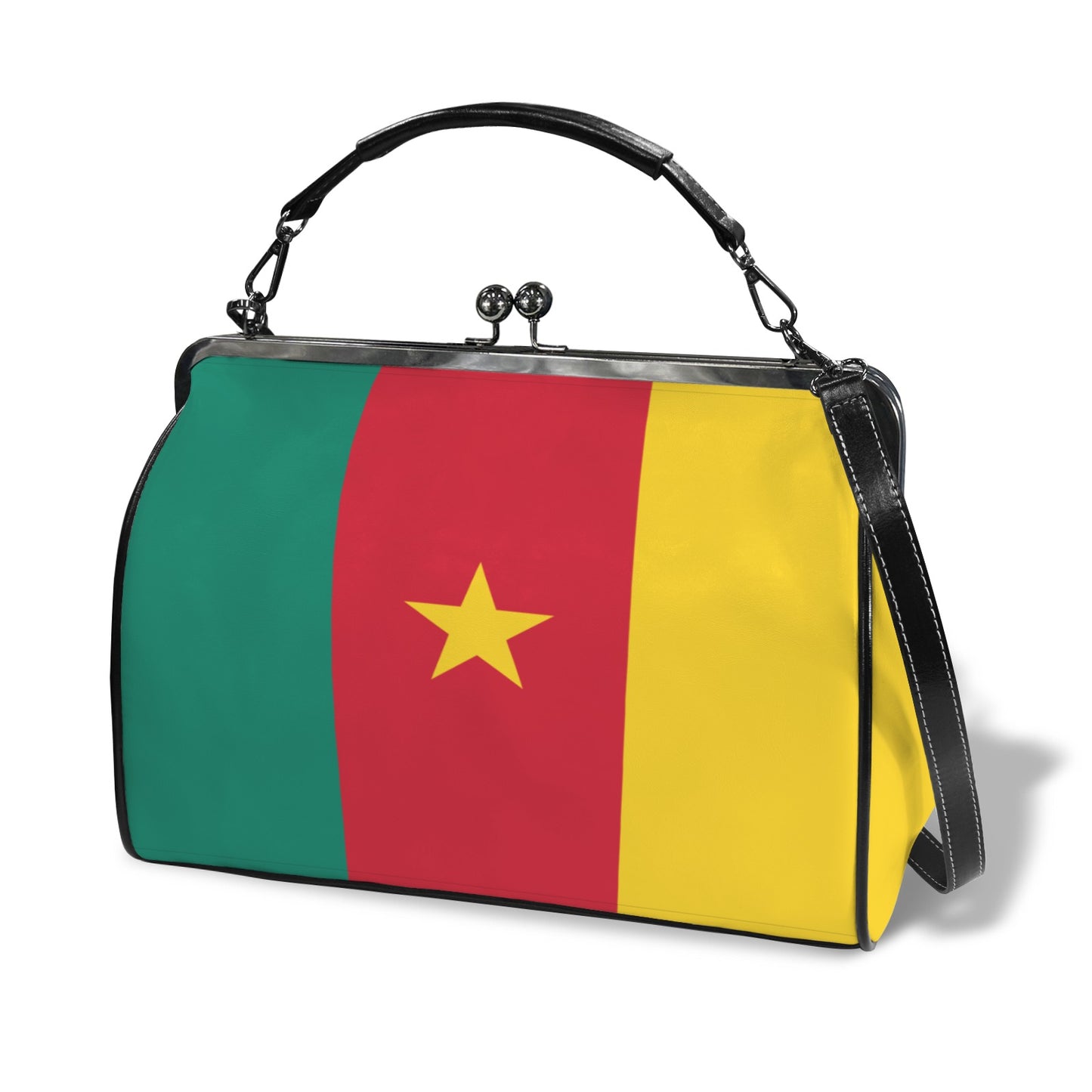 Cameroon Flag Inspired Kisslock Crossbody Shoulder Bag-Large