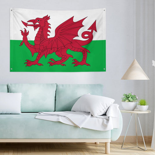 Wales Flag Inspired Wall Mount Flag with Four Grommets (35x59 in)