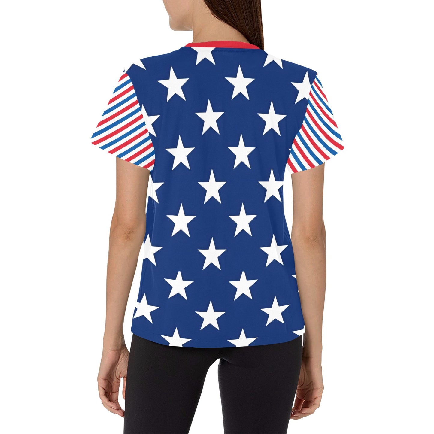 USA/American Flag Inspired Women's All Over Print Crew Neck T-Shirt(T40-2)(Made in Queens)