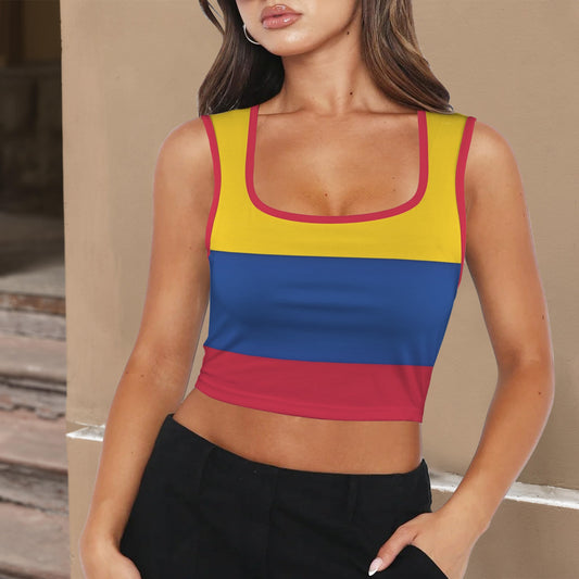 Colombia Flag Inspired Square Neck Crop Tank Tops
