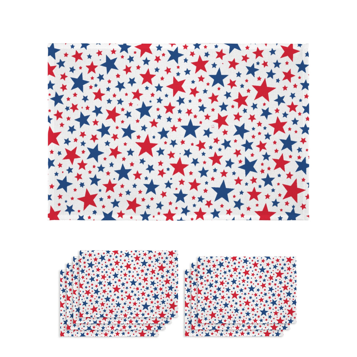 USA/American Flag Inspired Red and Blue Stars Random Pattern Placemat Sets 18”x12” 4, 6, 8, or 12 Pack | Printed in the USA