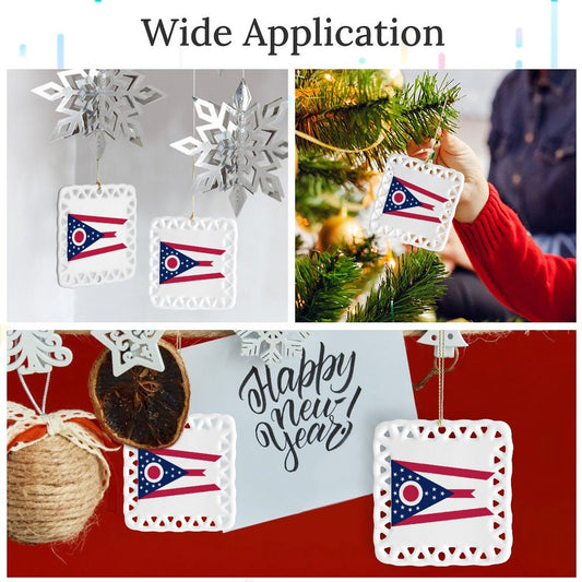 Ohio Flag Inspired Square Ceramic Ornament Made in the USA