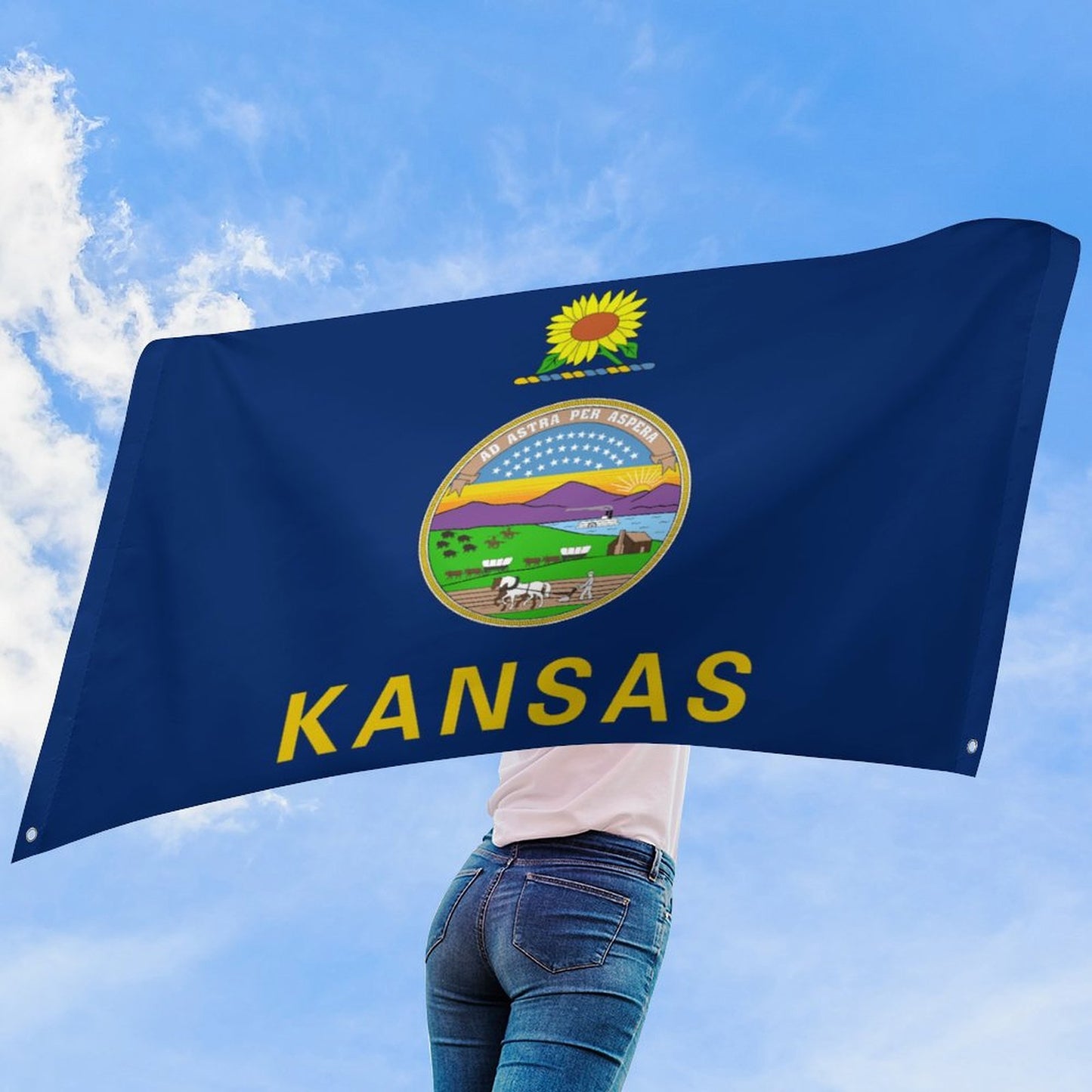Kansas Flag Inspired Wall Mount Flag with Four Grommets (35x59 in)