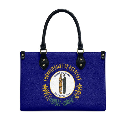 Blue [Brand] handbag featuring Kentucky state emblem and motto.