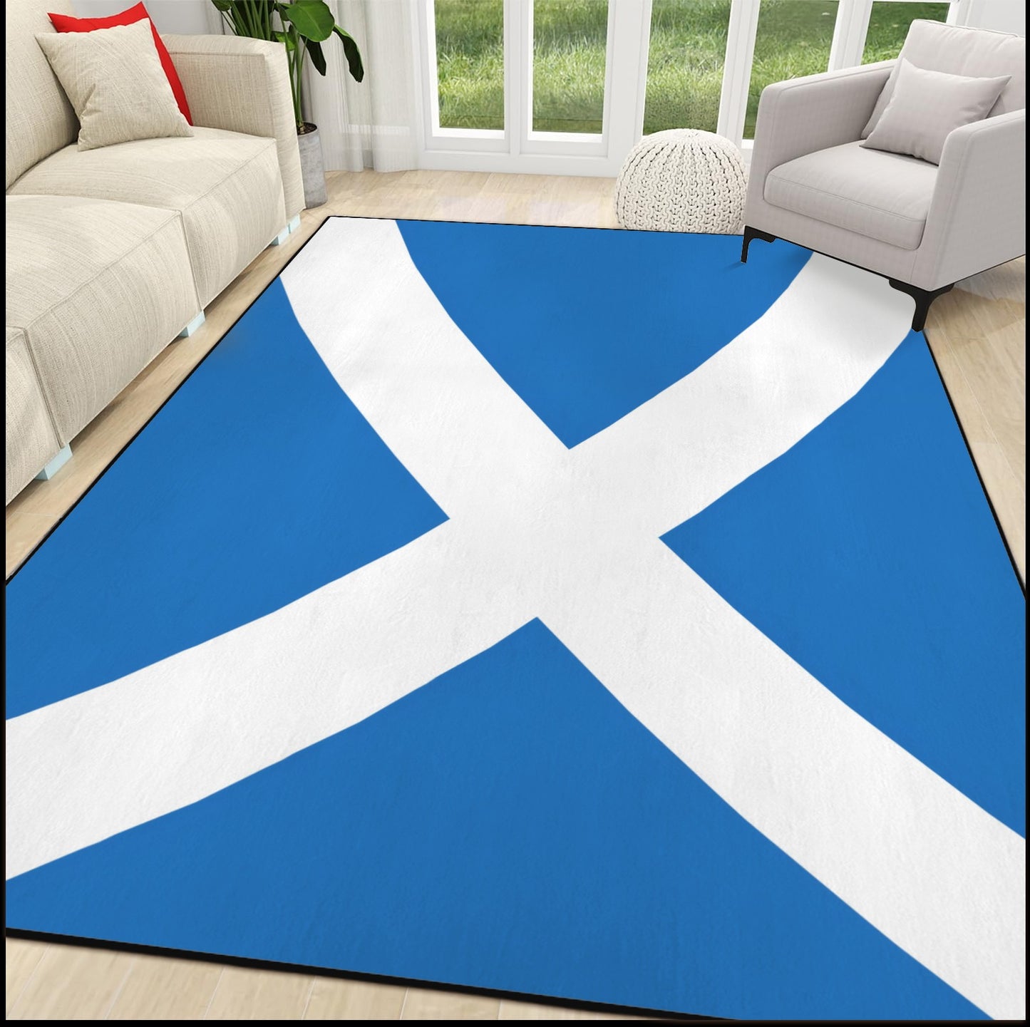 Scotland Flag Inspired 84x60 Inch Area Rug with Black Binding (Made in the USA)