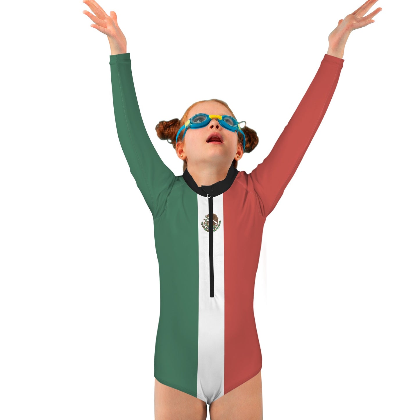 Mexico Flag Inspired Big Girls' Long Sleeve One-Piece Swimsuit