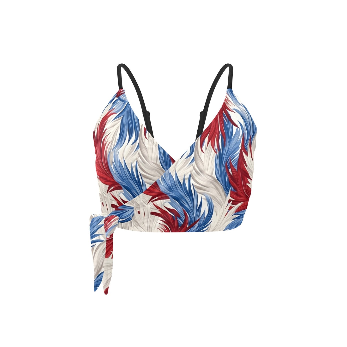 USA/American Flag Inspired Feather Pattern Knot Side Bikini Top