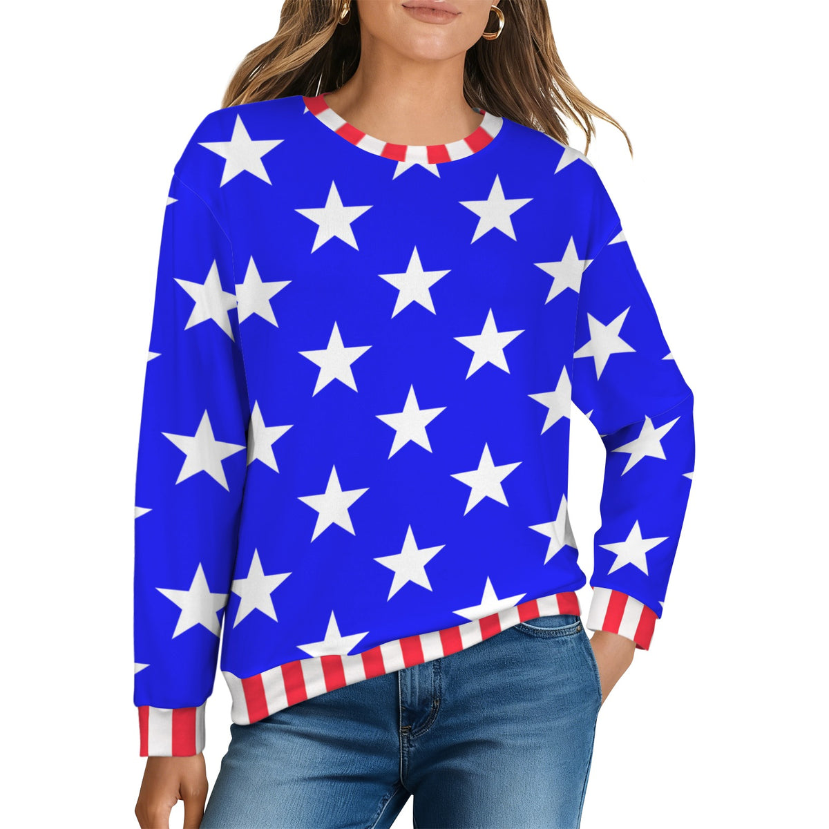 USA/American Flag Inspired Women's Crew Neck Sweater Style-1 Printed in the USA