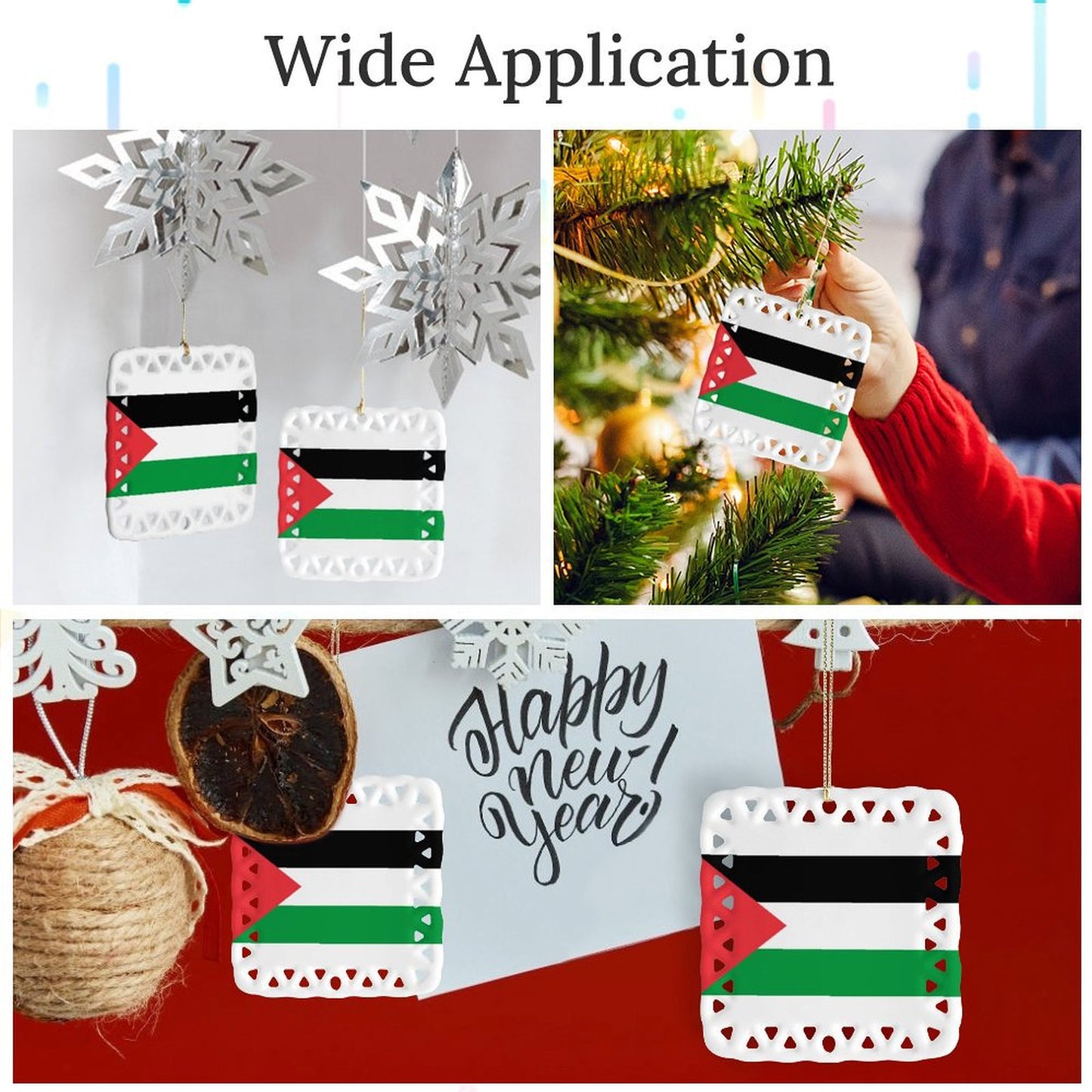 Palestine Flag Inspired Square Ceramic Ornament Made in the USA