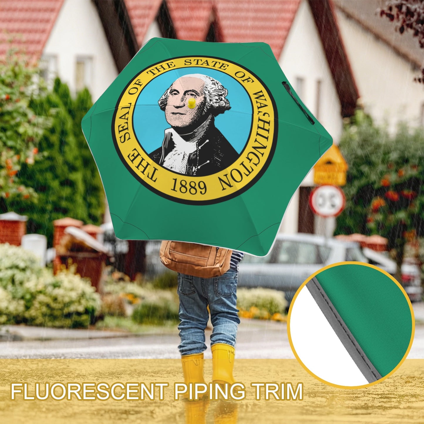 Washington Flag Inspired Kids Safe Round Corner Umbrella