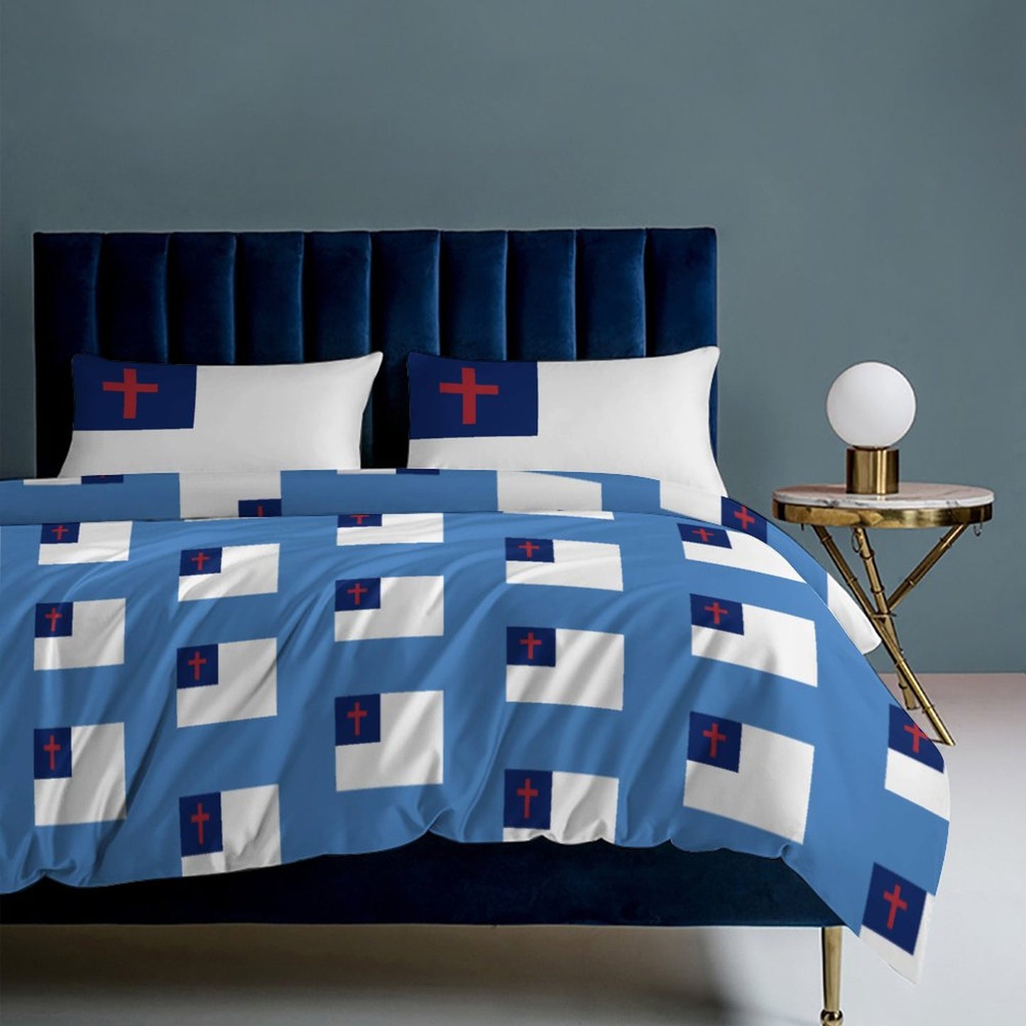 Christian Flag Inspired 3-Piece Bedding Set (1 Duvet Cover + 2 Pillow Shams) – 102"×90"