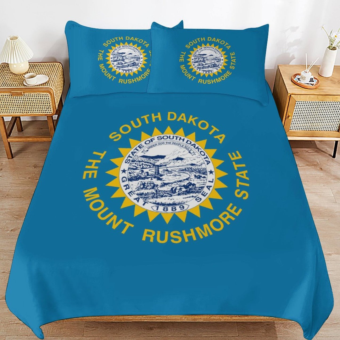 South Dakota Flag Inspired 3-Piece Bedding Set (1 Duvet Cover + 2 Pillow Shams) – 102"×90"