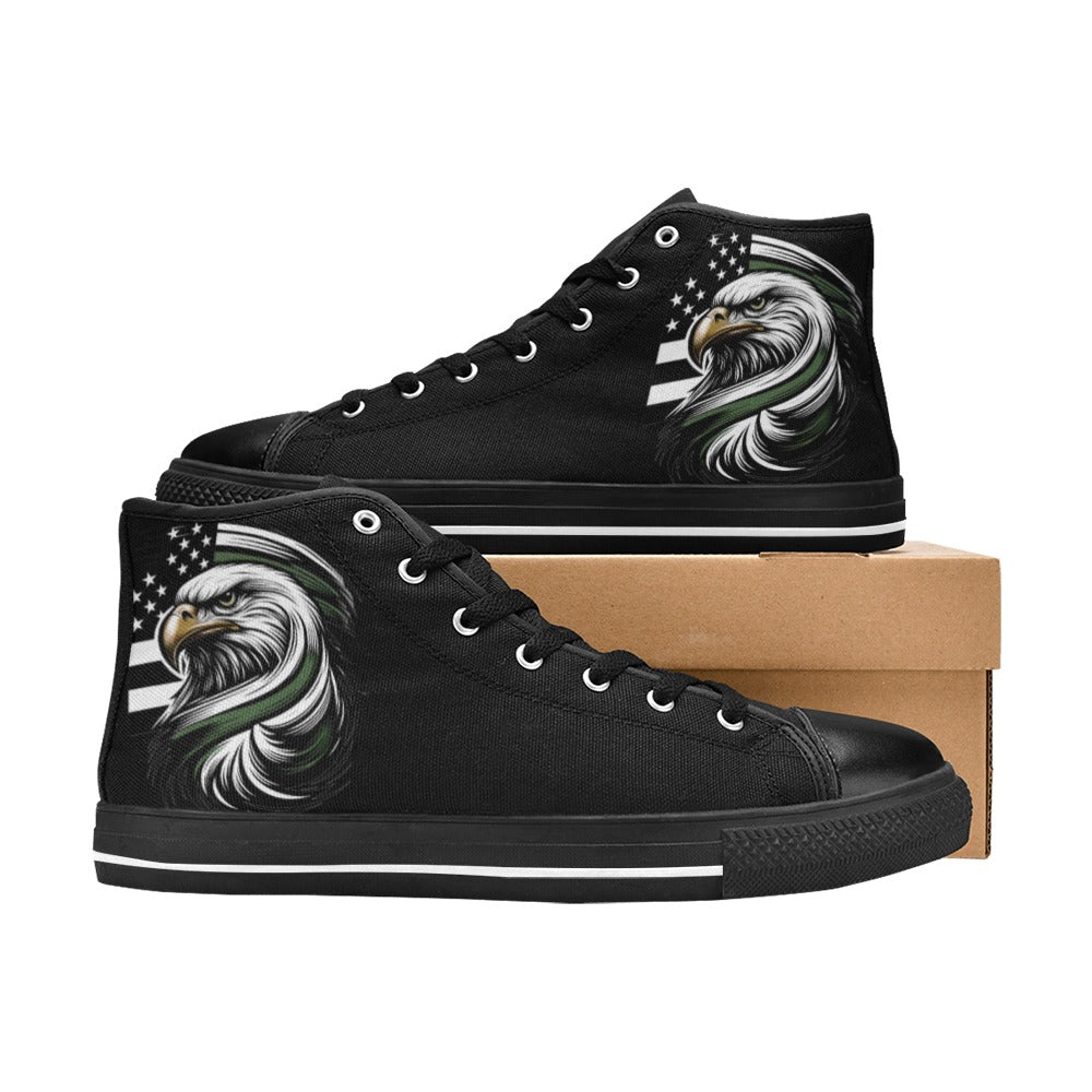 Thin Green Line Eagle Mens High Top Canvas Shoes