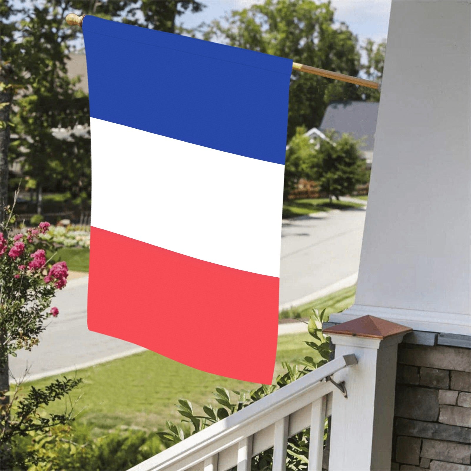 House displaying Luv My Flag's blue, white, red flag.