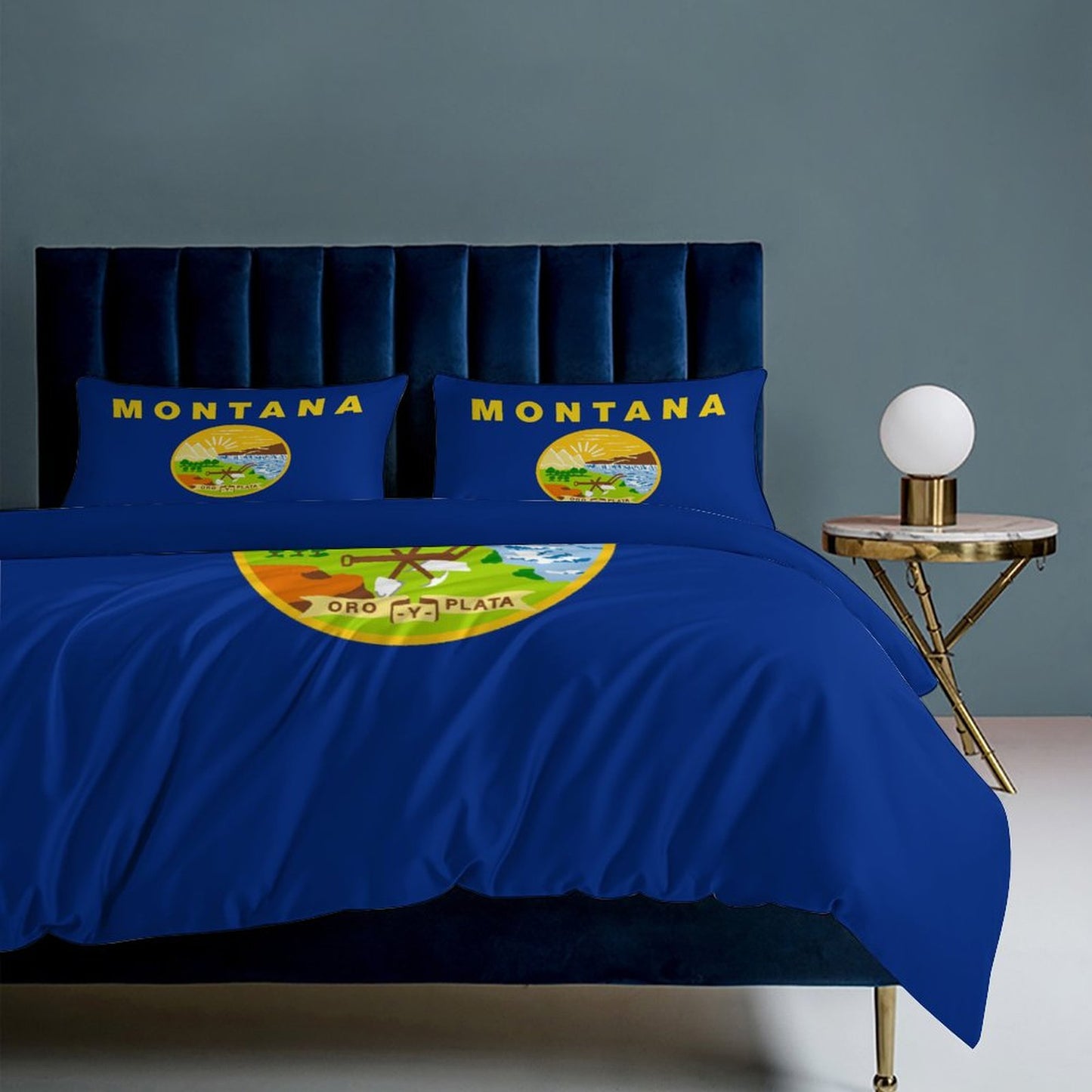 Montana Flag Inspired 3-Piece Bedding Set (1 Duvet Cover + 2 Pillow Shams) – 102"×90"