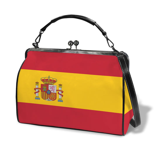 Spain Flag Inspired Kisslock Crossbody Shoulder Bag-Large