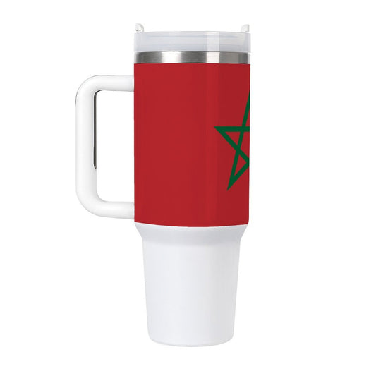 Red and white travel mug with green star design, [Brand].