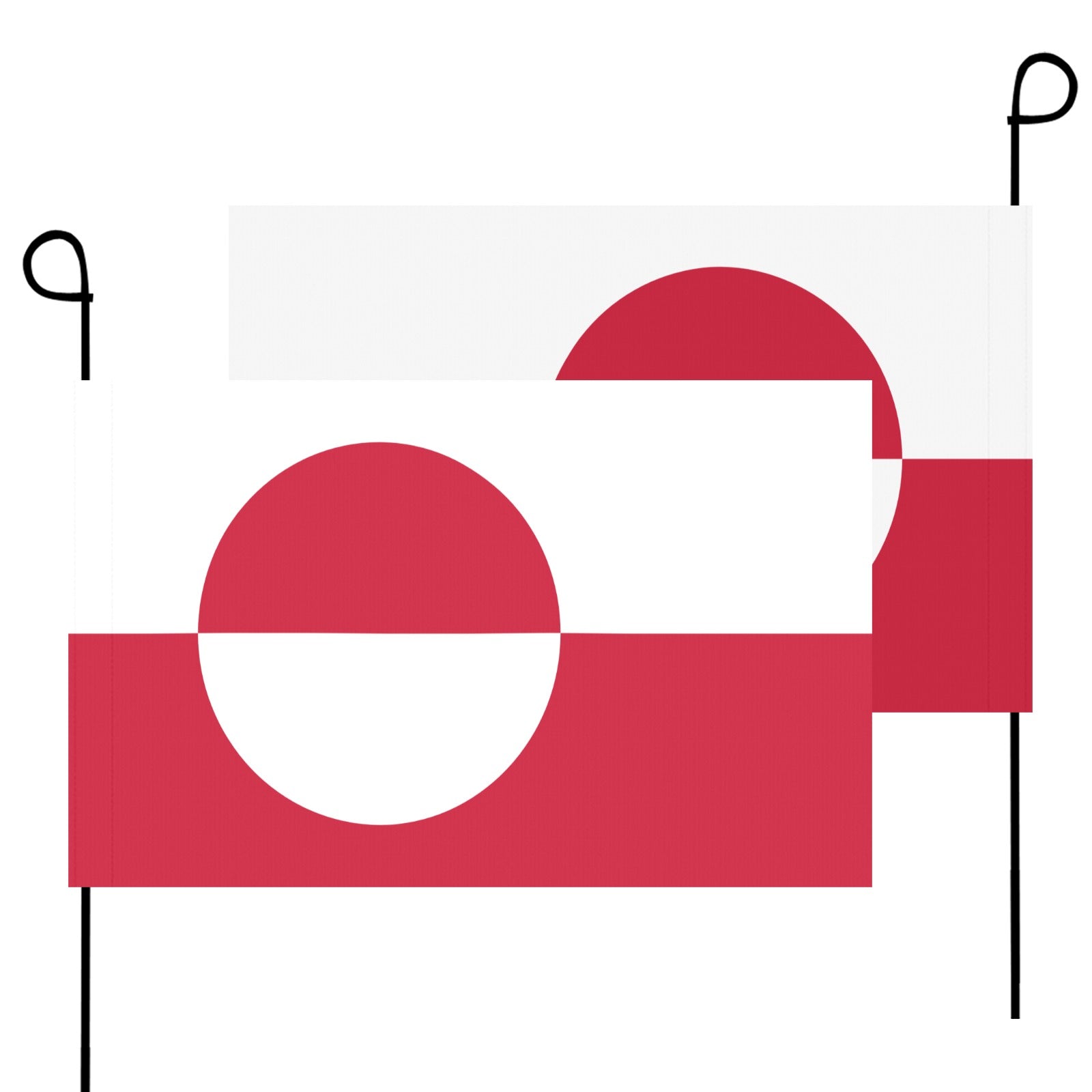 Two Greenland flags on poles from Luv My Flag.