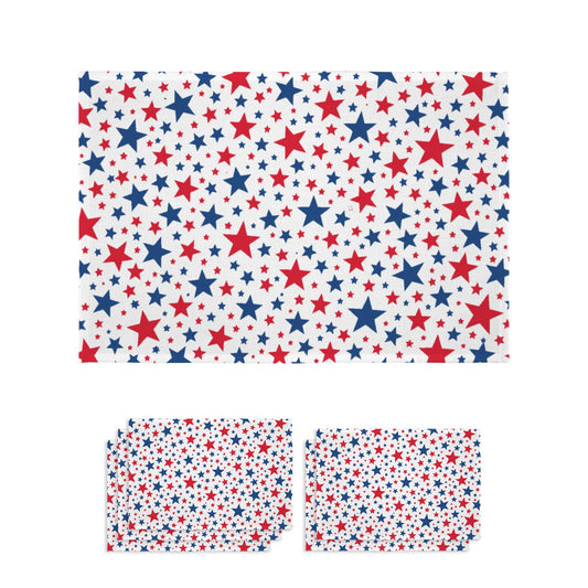 USA/American Flag Inspired Red and Blue Stars Random Pattern Placemat Sets 18”x12” 4, 6, 8, or 12 Pack | Printed in the USA