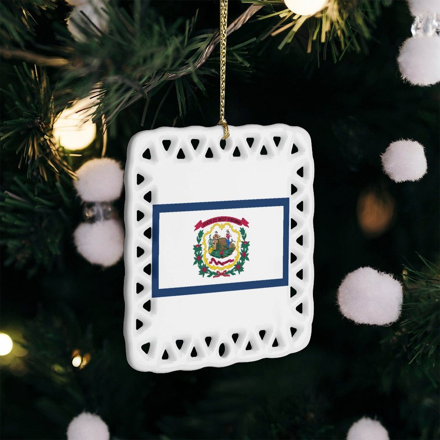 West Virginia Flag Inspired Square Ceramic Ornament Made in the USA
