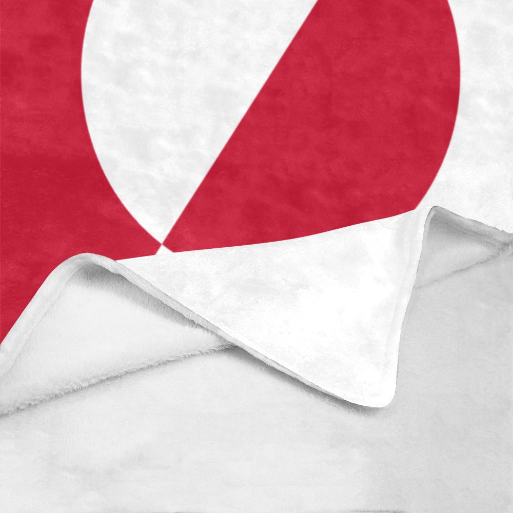 Red and white patterned blanket, [Luv My Flag] brand.