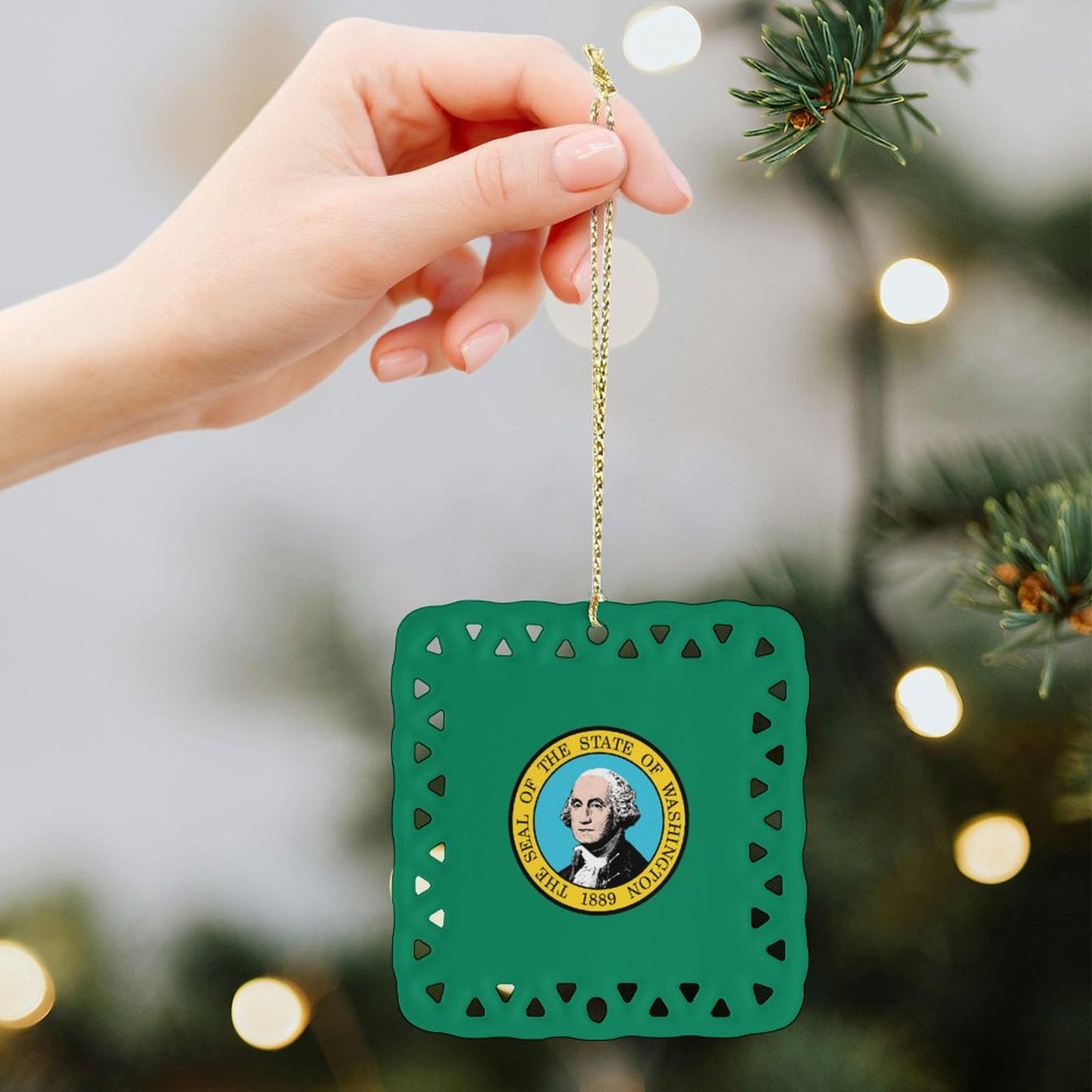 Washington Flag Inspired Square Ceramic Ornament Made in the USA