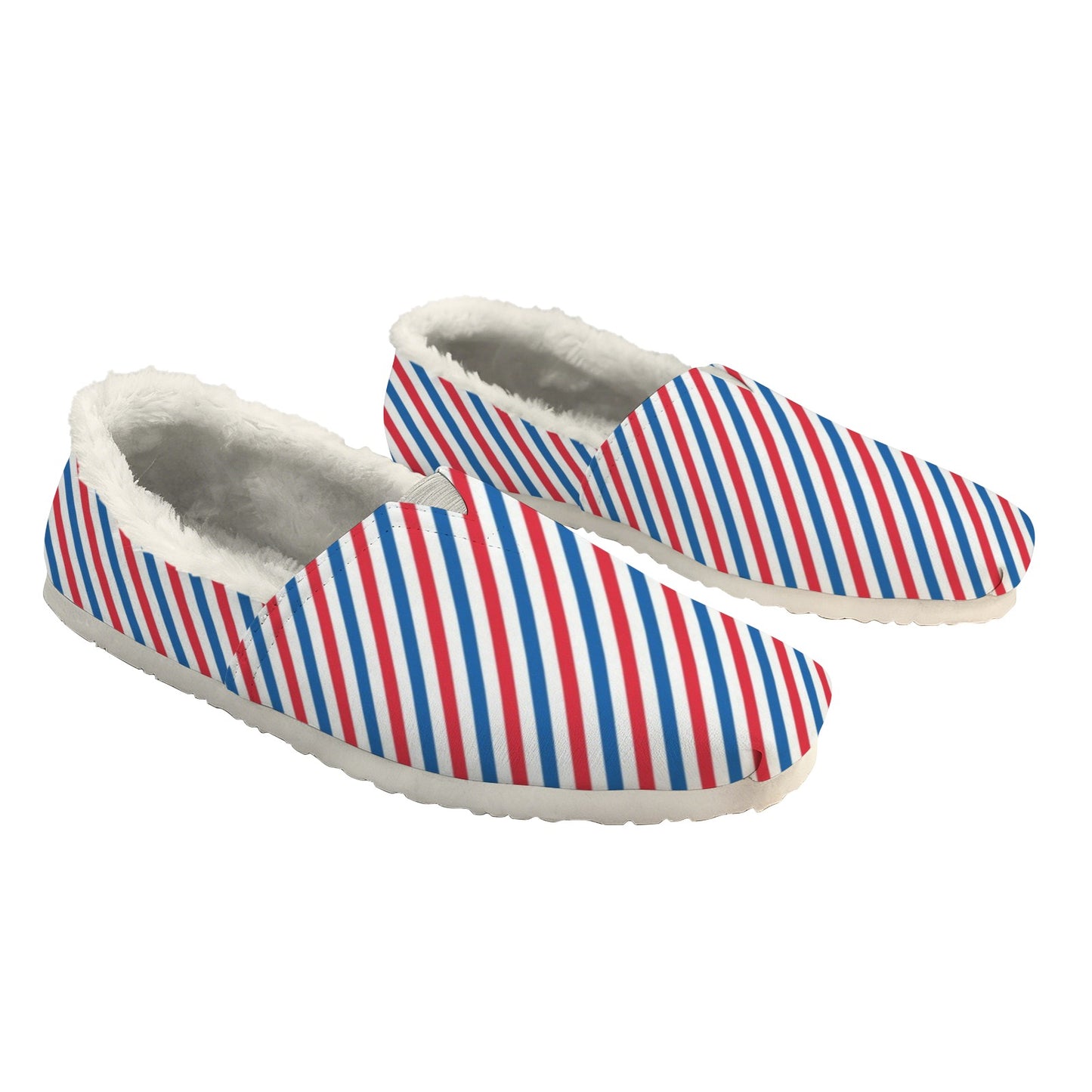 USA/American Flag Inspired Striped Pattern Women's Fleece-Lined Canvas Slip-On