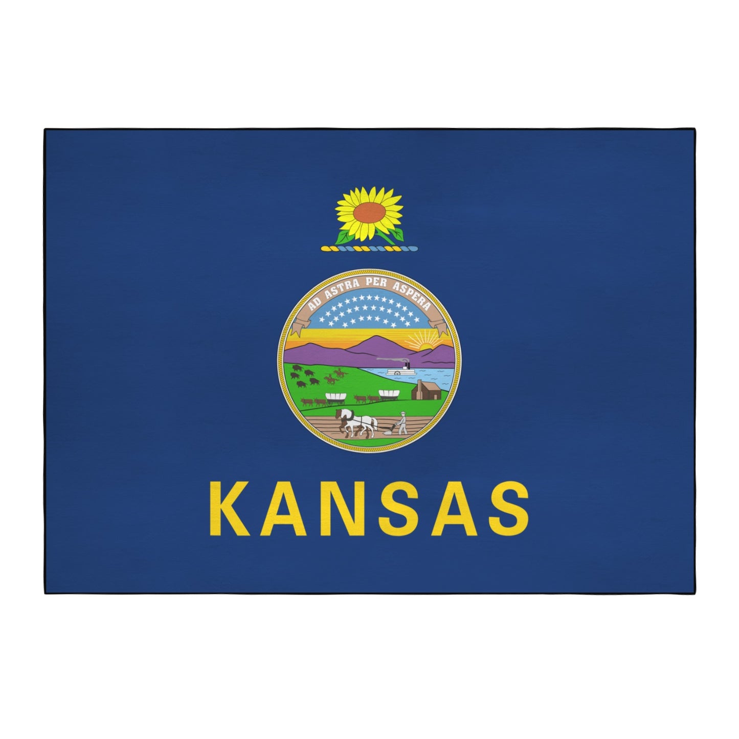 Kansas Flag Inspired 84x60 Inch Area Rug with Black Binding (Made in the USA)