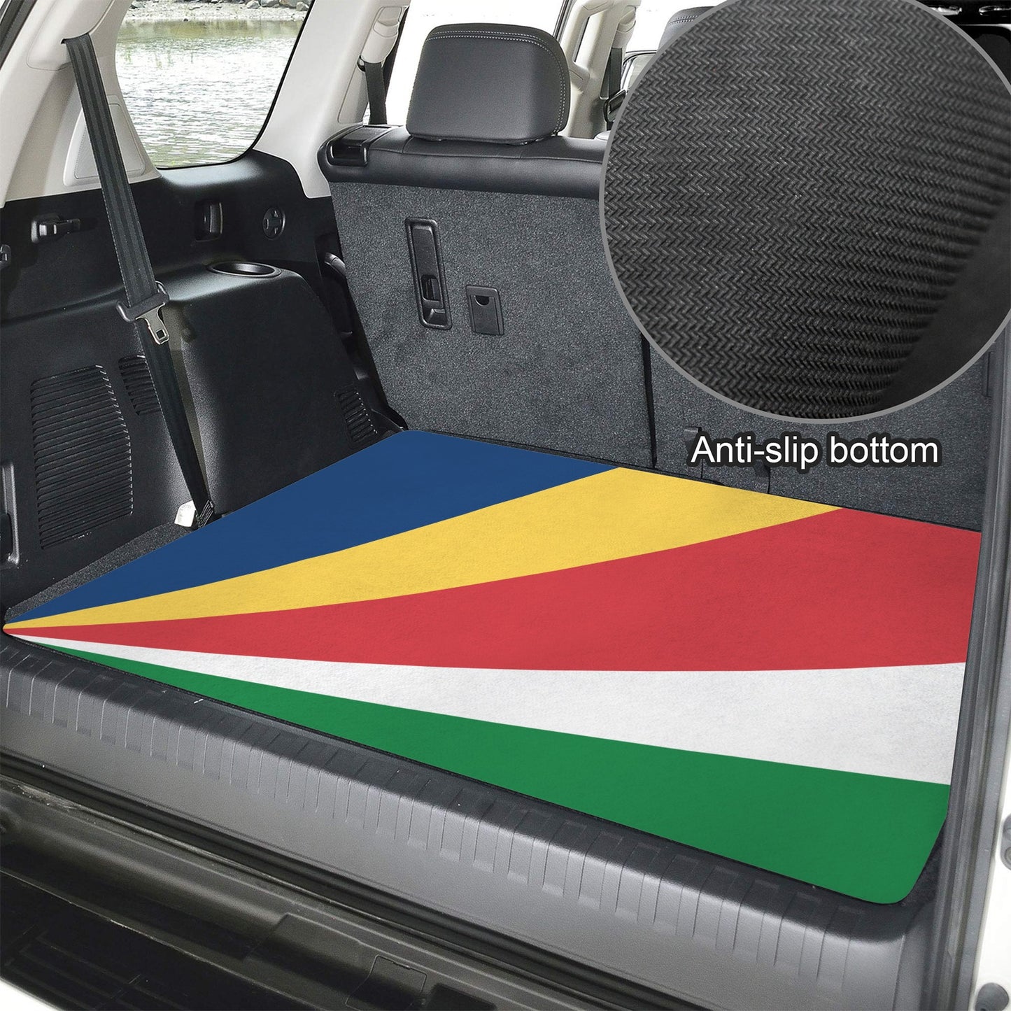Seychelles Flag Inspired Car Trunk Mat 100 × 75 cm / 39.4 × 30 in Printed in the USA