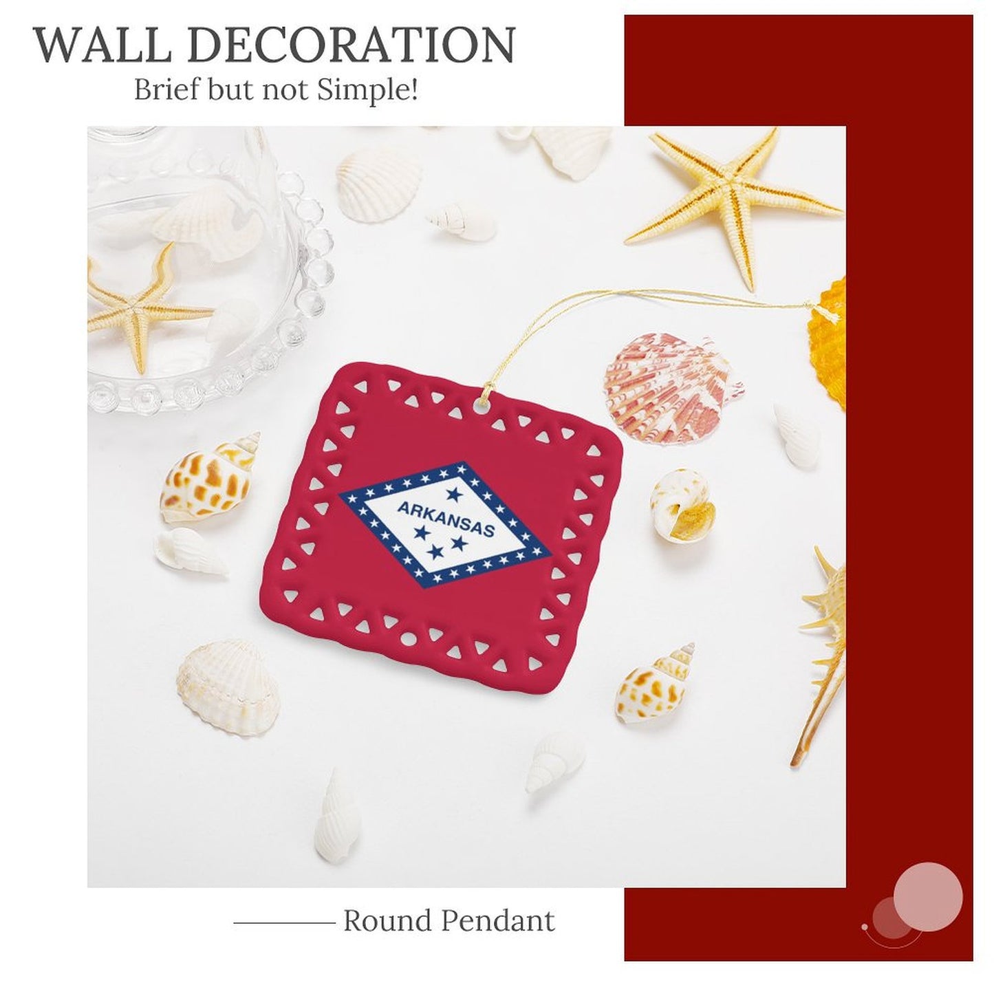 Arkansas Flag Inspired Square Ceramic Ornament Made in the USA