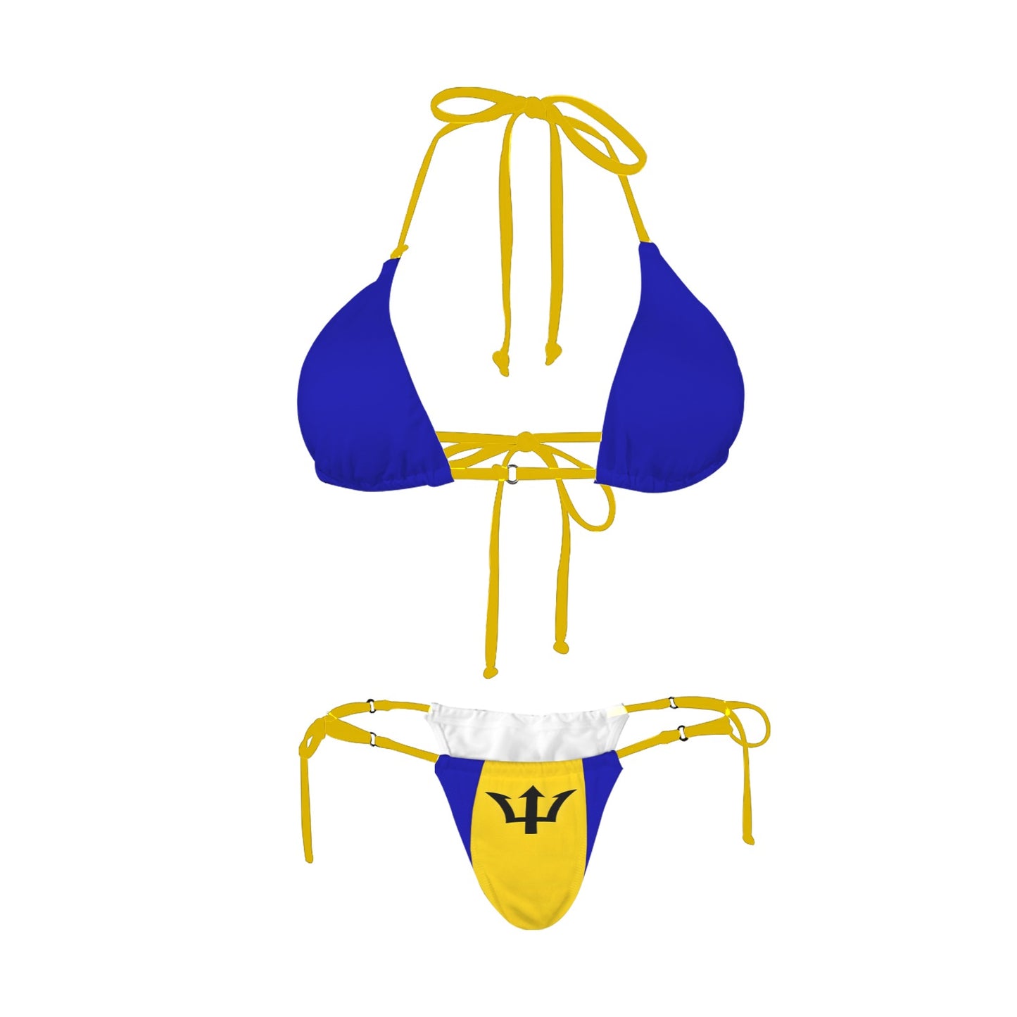 [Luv My Flag] Barbados-themed bikini with blue and yellow design.