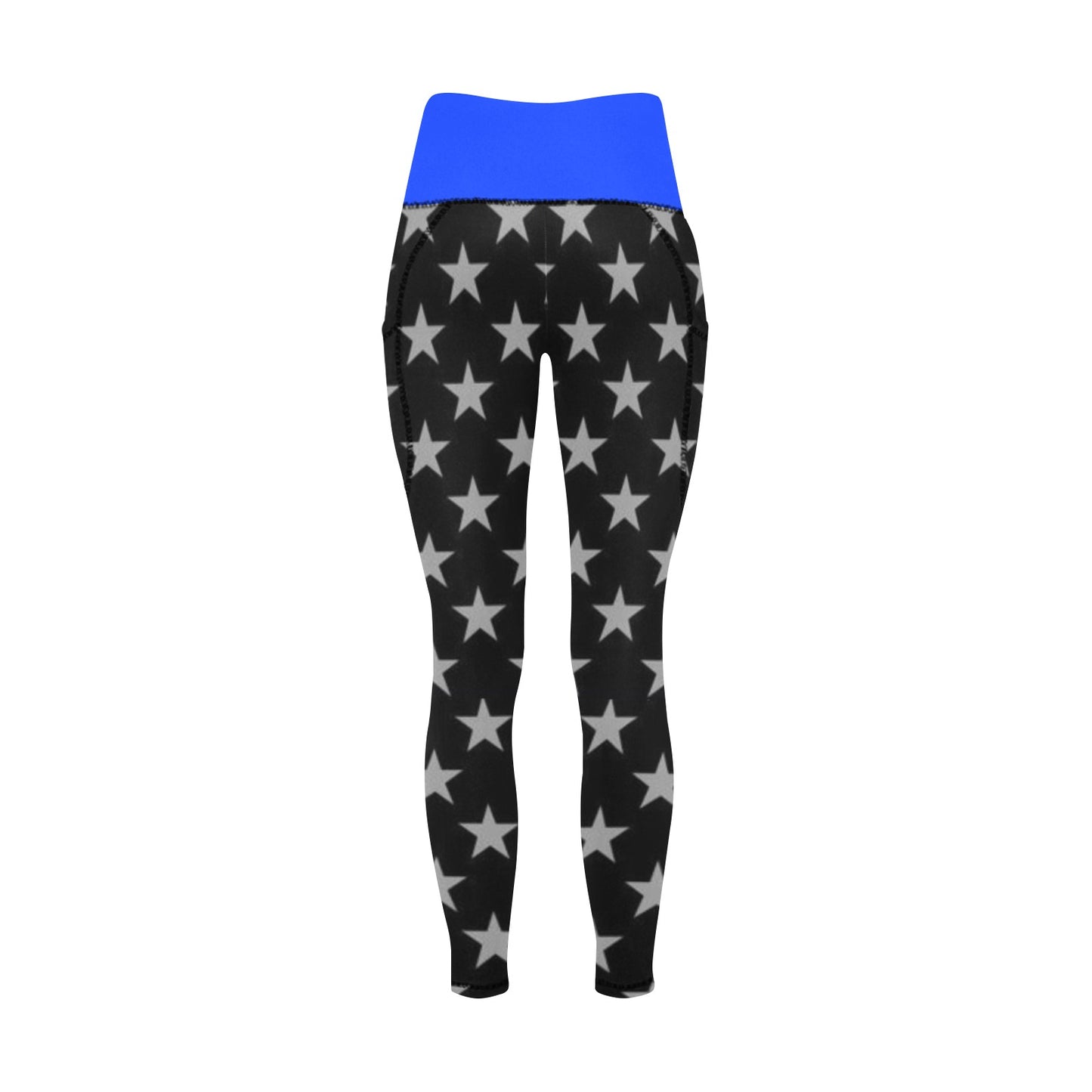 Thin Blue Line Flag Inspired Women's High Waist Leggings with Pockets