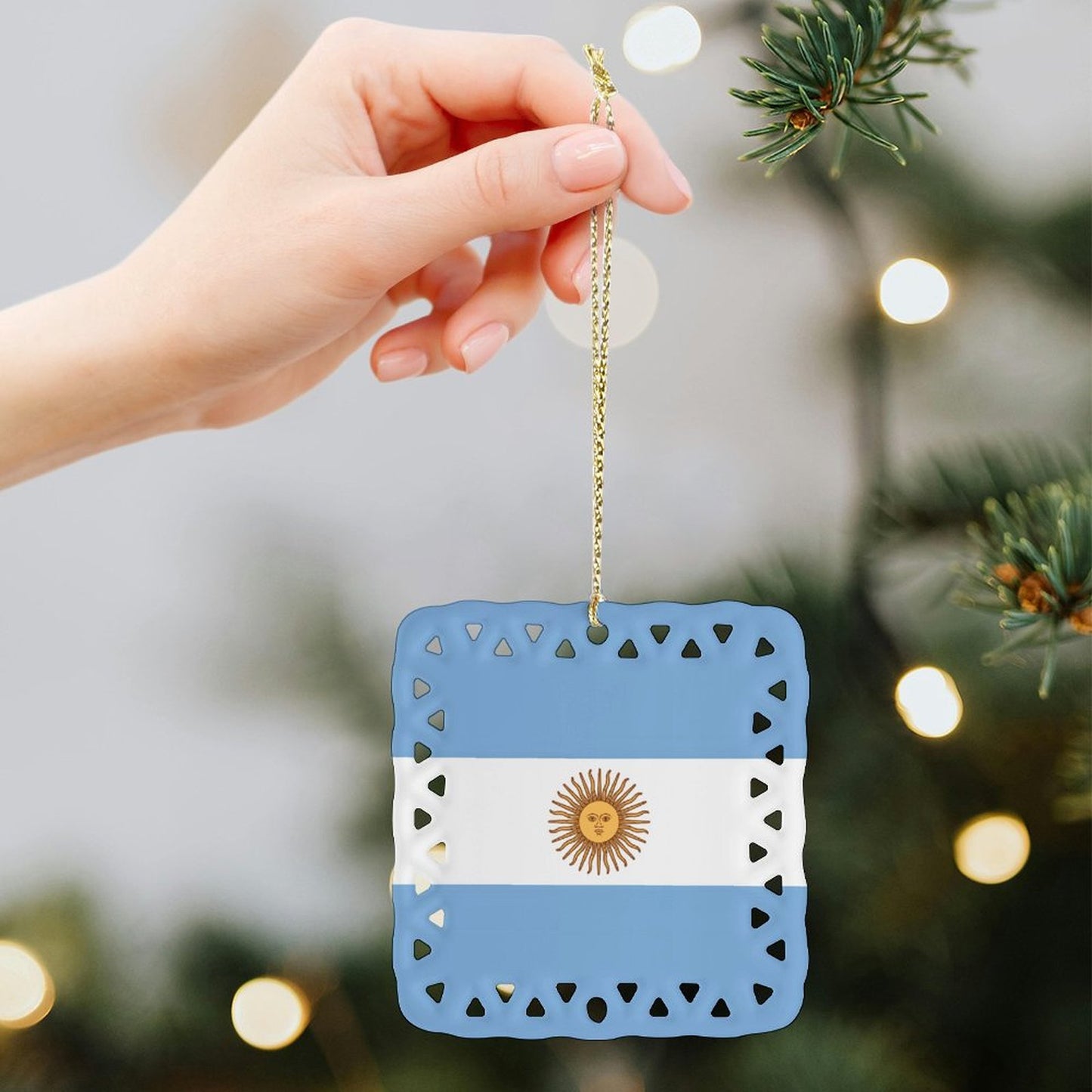 Argentina Flag Inspired Square Ceramic Ornament Made in the USA